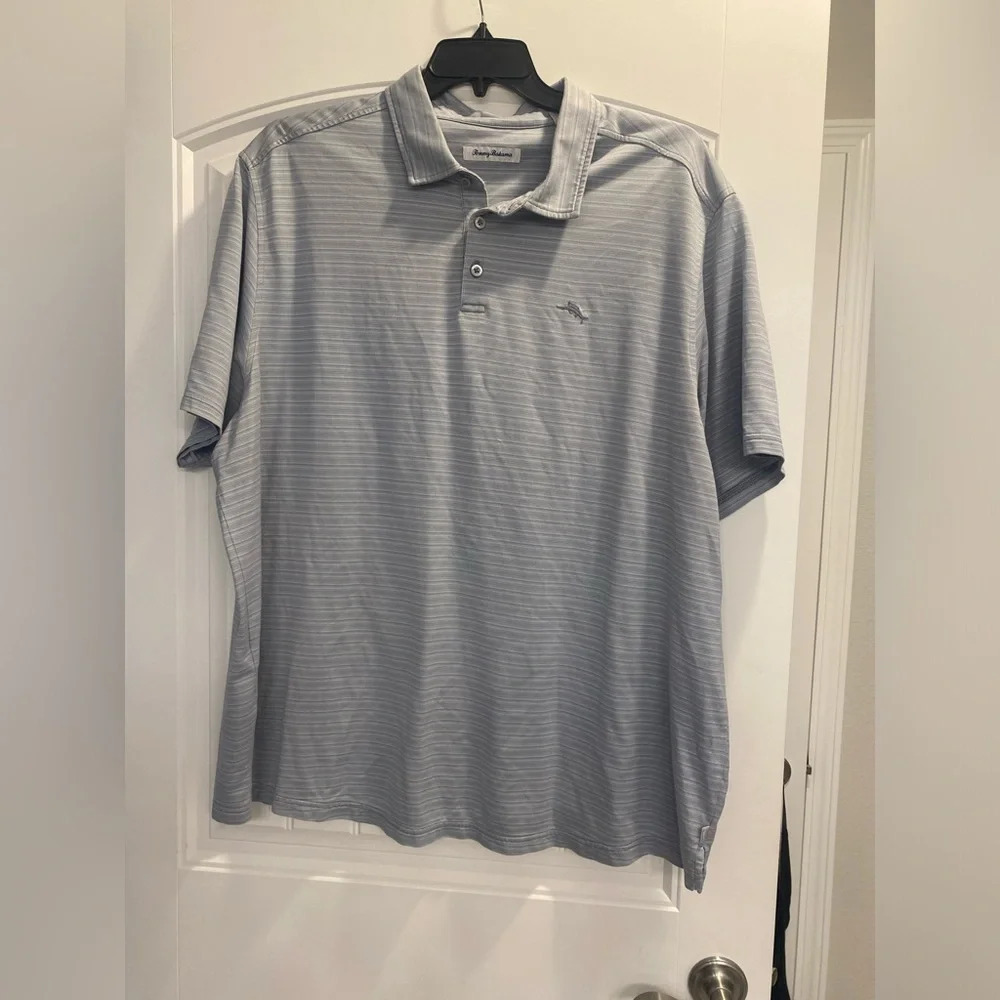 Tommy Bahama mens big and tall supima polyester cotton polo 2XL XXl gray stripe
